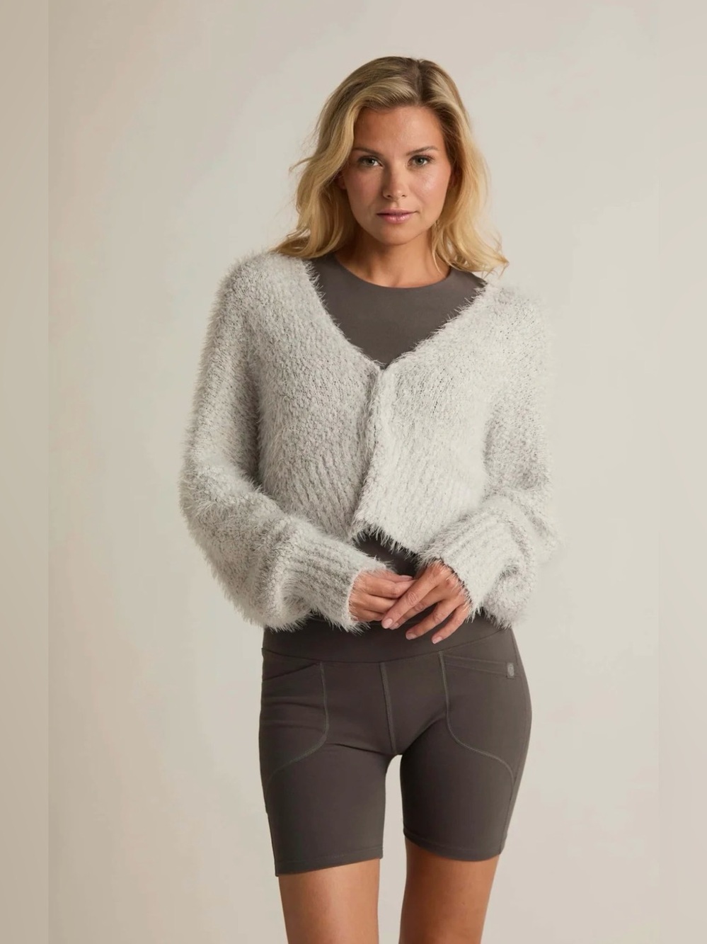 NWOT Faceplant Dreams Plush Short Sweater, Fog (Light Gray), S/M